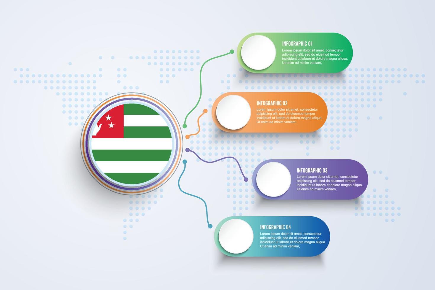 Abkhazia Flag with Infographic Design isolated on Dot World map vector