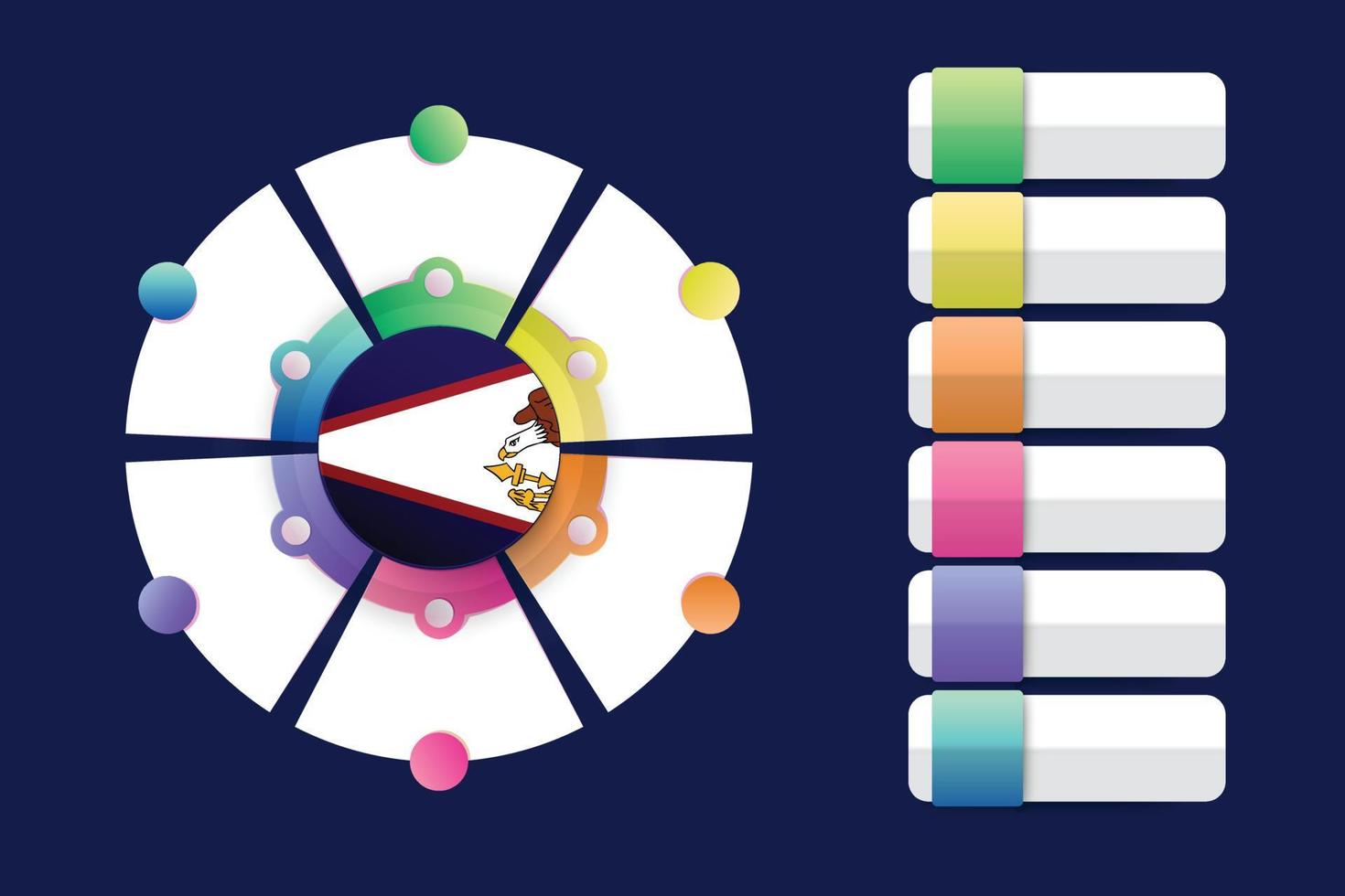 Bandera de samoa americana con diseño infográfico incorporado con forma redonda dividida vector