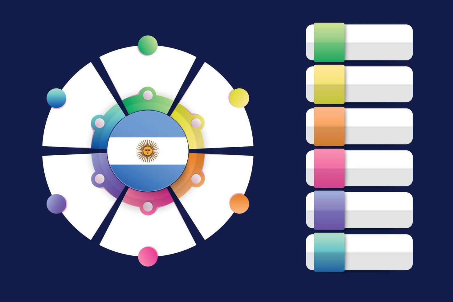 bandera argentina con diseño infográfico incorporado con forma redonda dividida vector