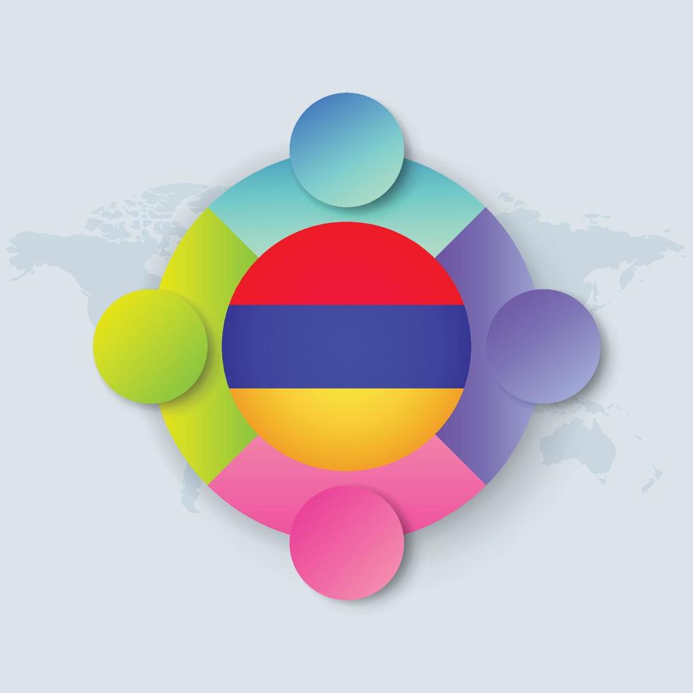 Bandera de armenia con diseño infográfico aislado en el mapa del mundo vector