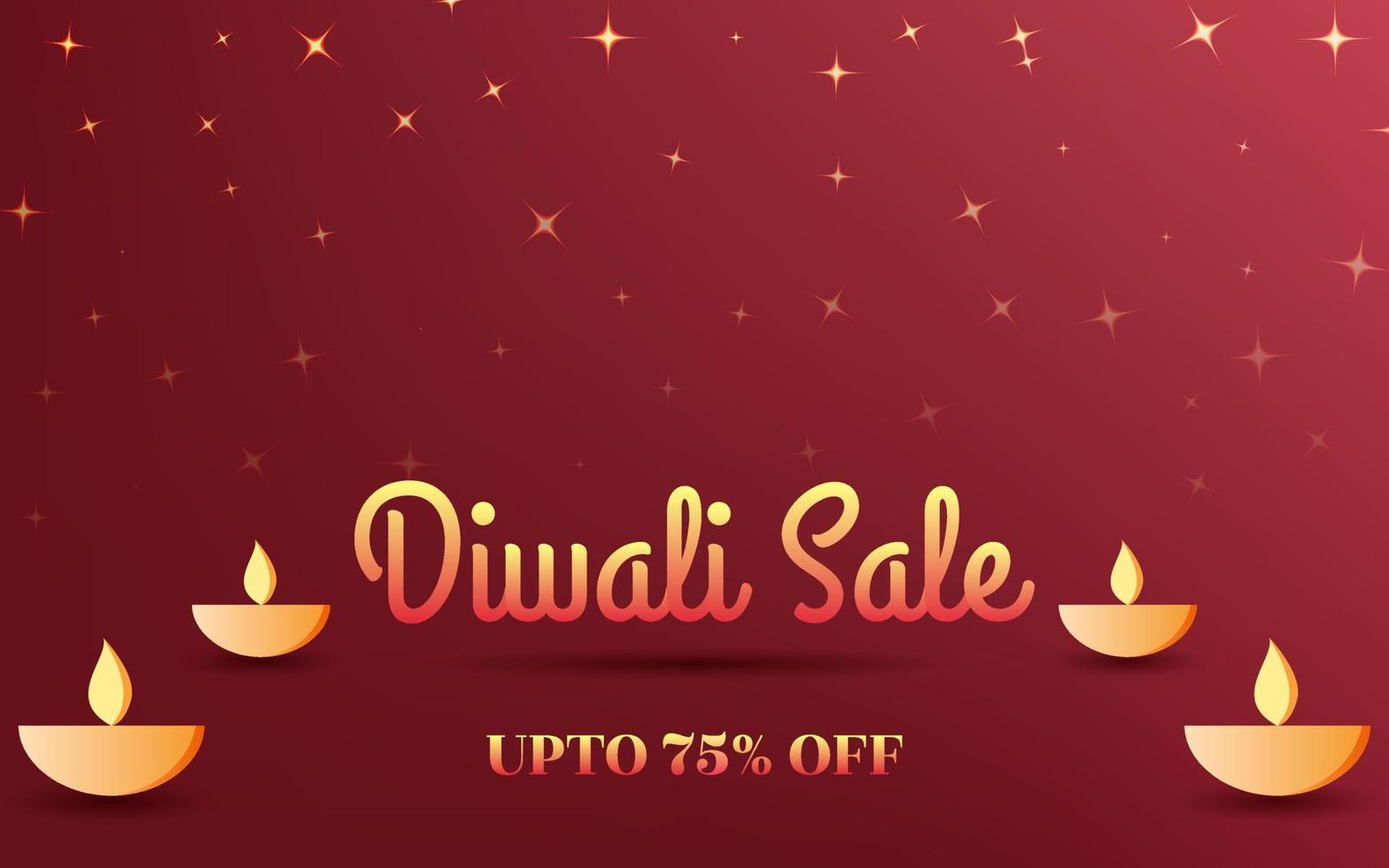 banner de ilustraciones de banner de venta de feliz diwali con diya simple - lámpara de aceite, banner de ventas de feliz diwali con fondo degradado rojo simple. vector