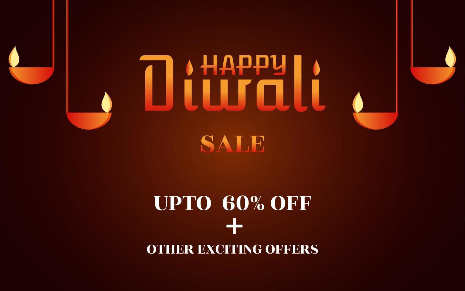 banner de ilustraciones de banner de venta de feliz diwali con diya simple - lámpara de aceite, banner de ventas de feliz diwali con fondo degradado rojo simple. vector