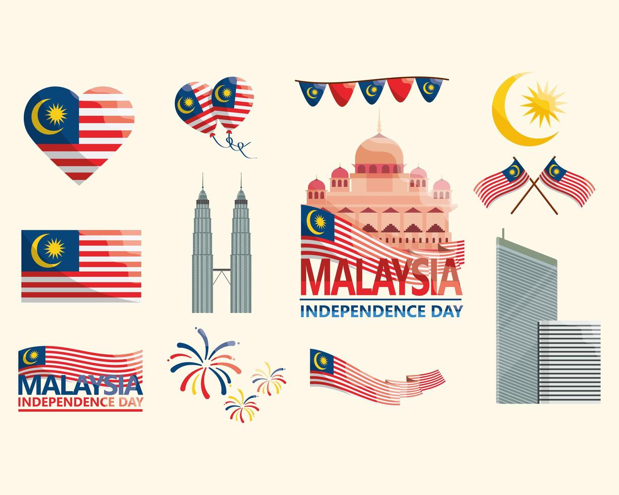 malaysia independence icons vector
