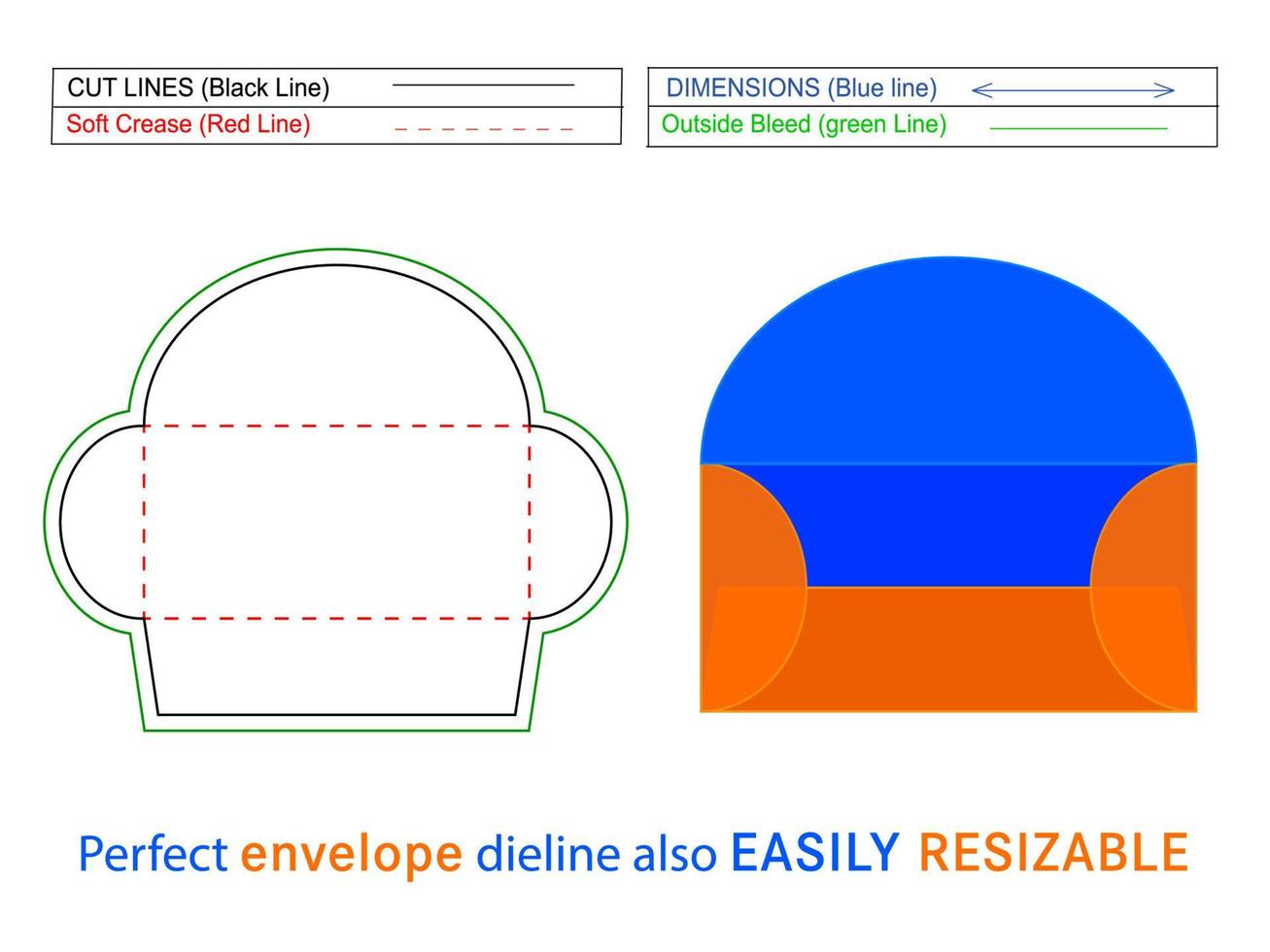 plantilla de dieline de sobre de masaje y caja 3d editable fácilmente redimensionable vector