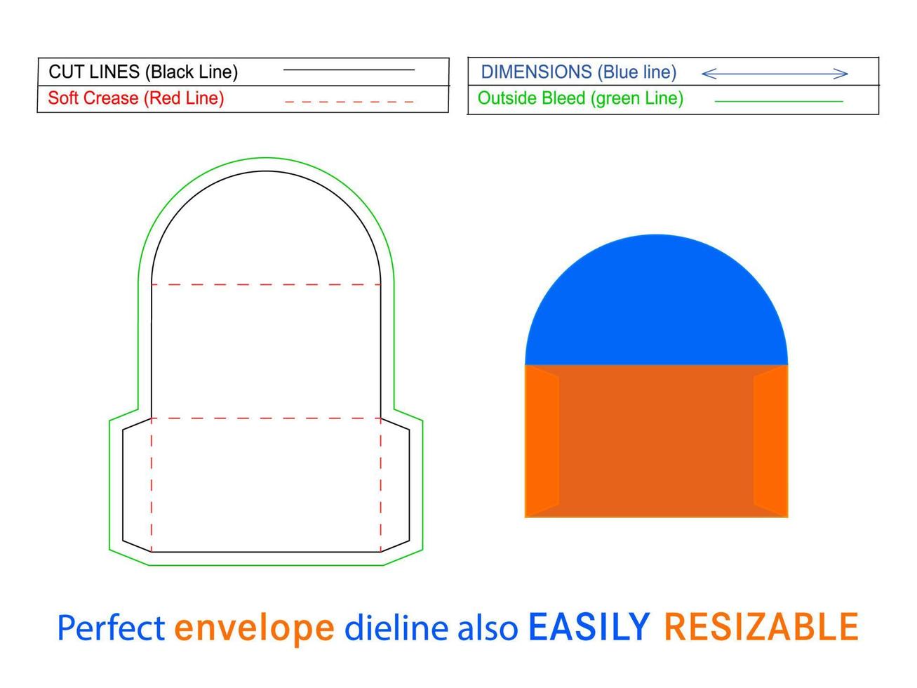 Custom envelope dieline template and 3D vector editable easily resizable