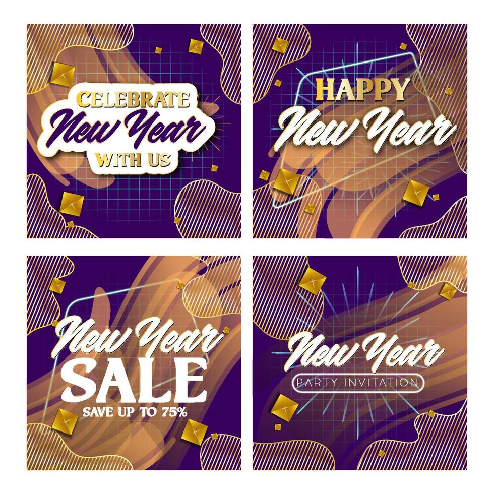 Set of Square Social Media New Year Background vector