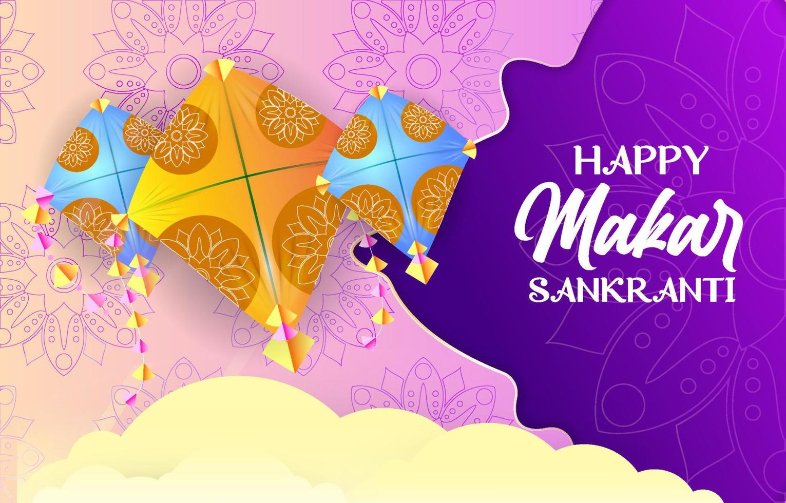 Fondo feliz makar sankranti con cometa colorida vector