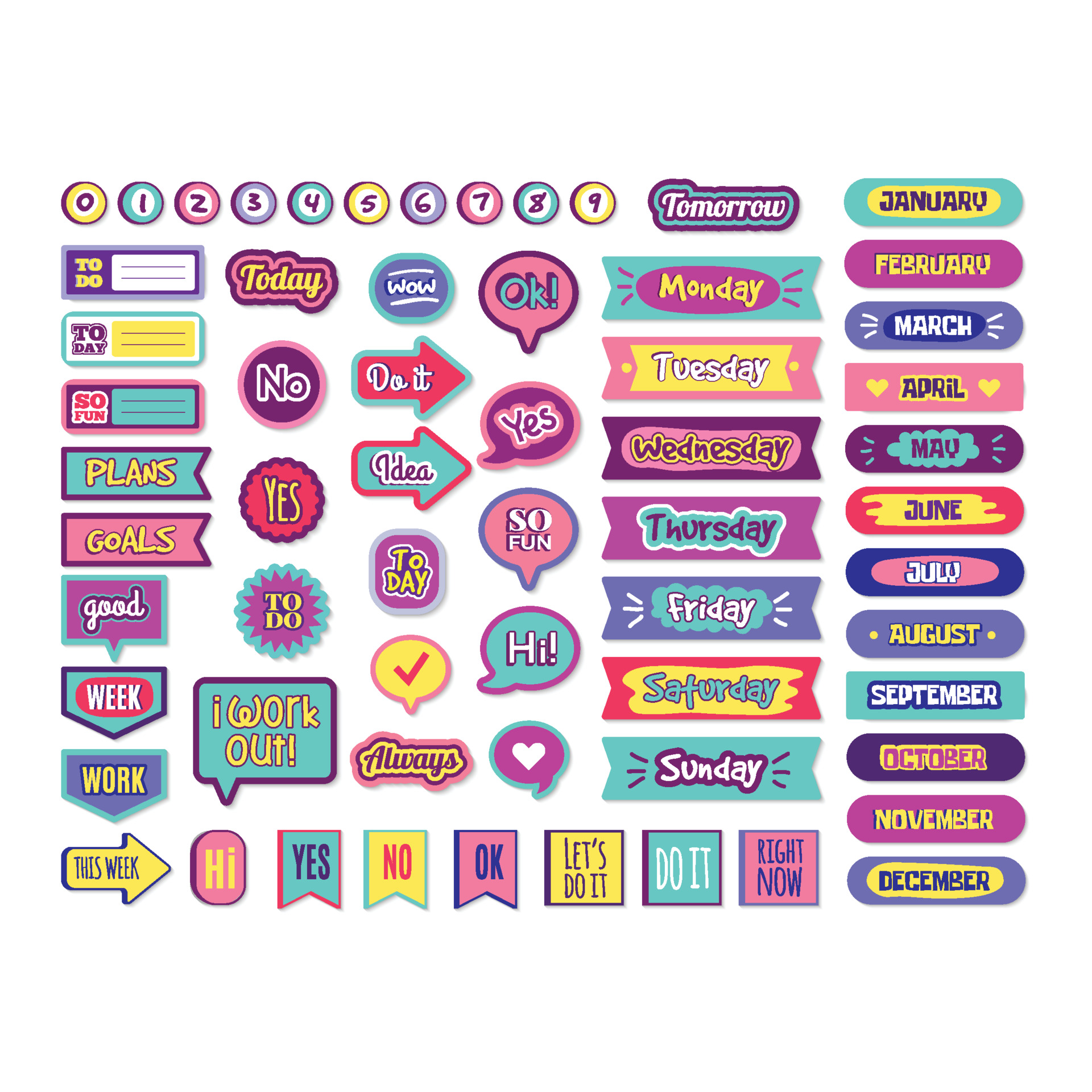 notepad stickers sticky planner agenda status check list trendy lettering organizer calendar month date color scrapbooking reminder printable illustration 3811863 vector art at vecteezy