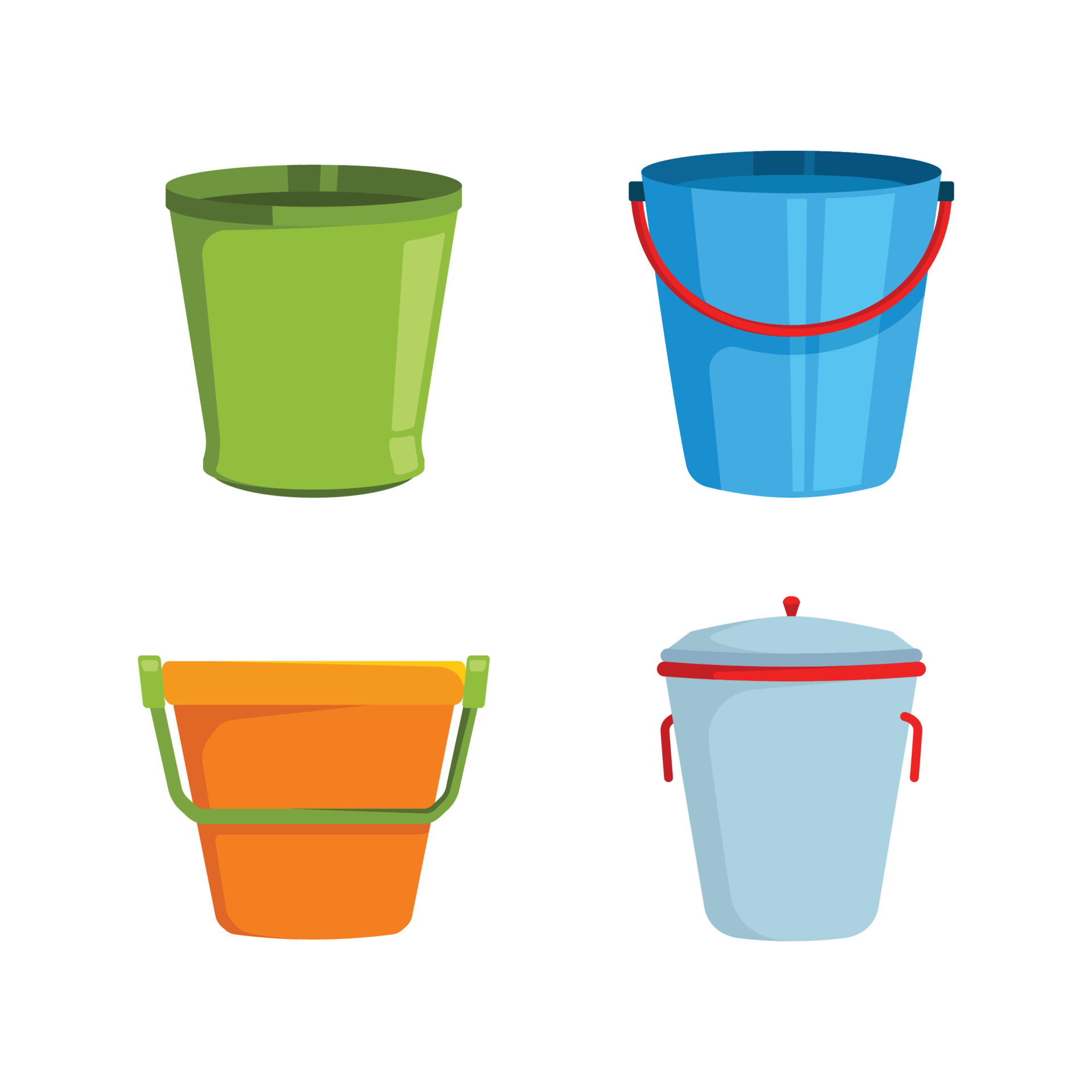 Empty bucket metal plastic wooden buckets collection containers garbage