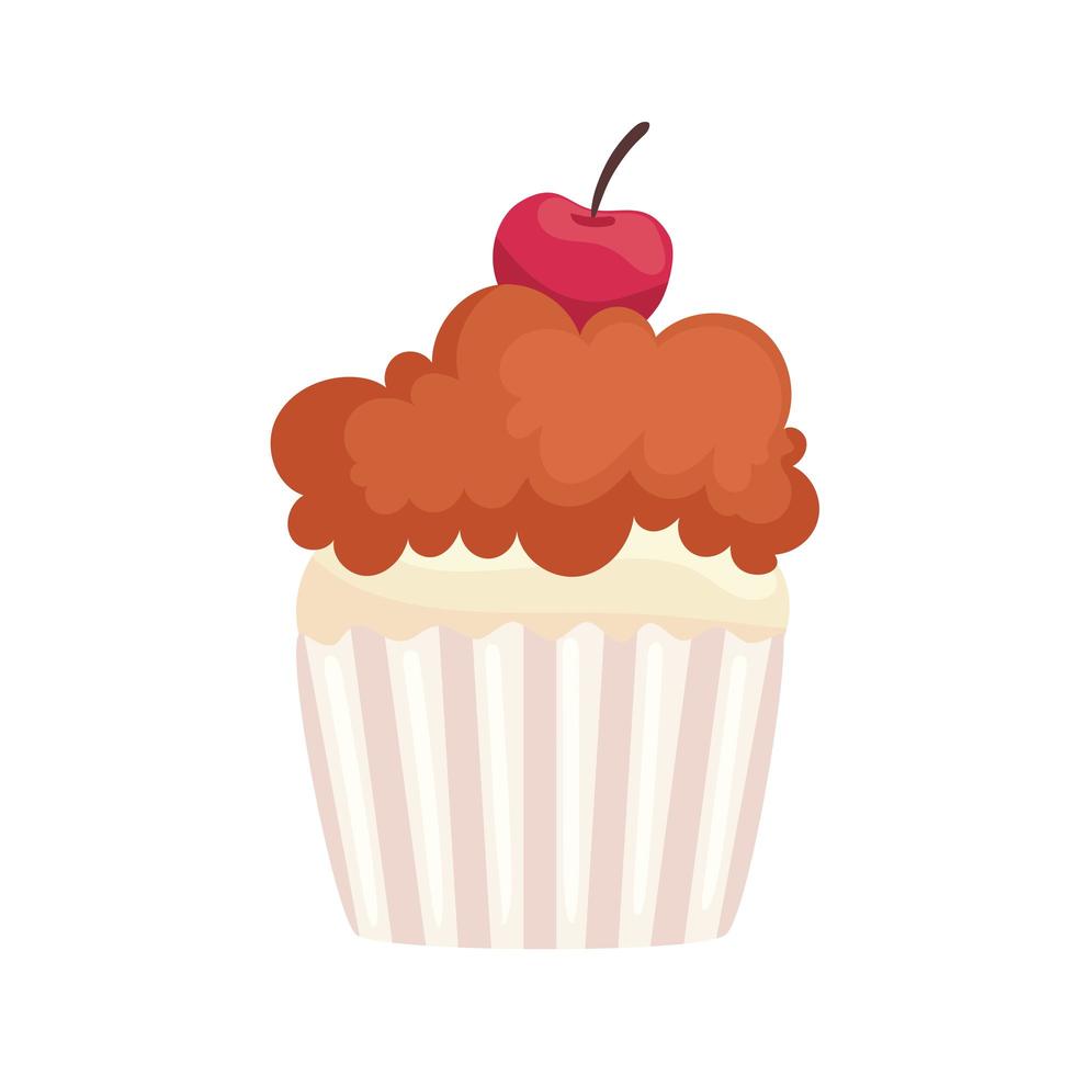 cupcake dulce con cereza vector