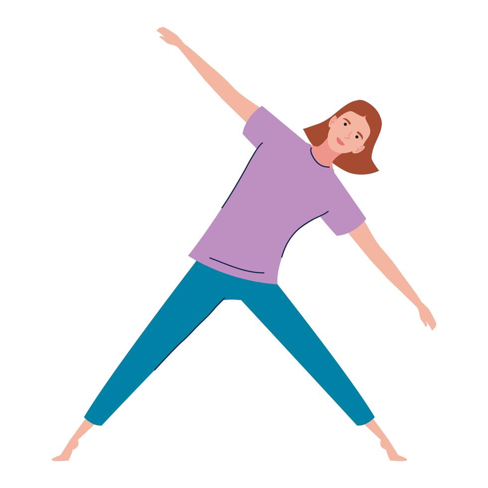 mujer de pie haciendo yoga vector