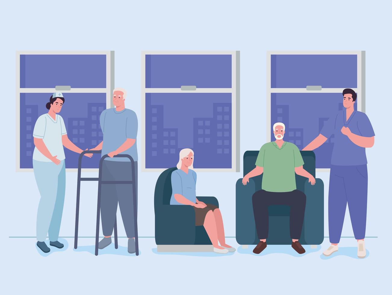 geriatrics nurses and old persons vector
