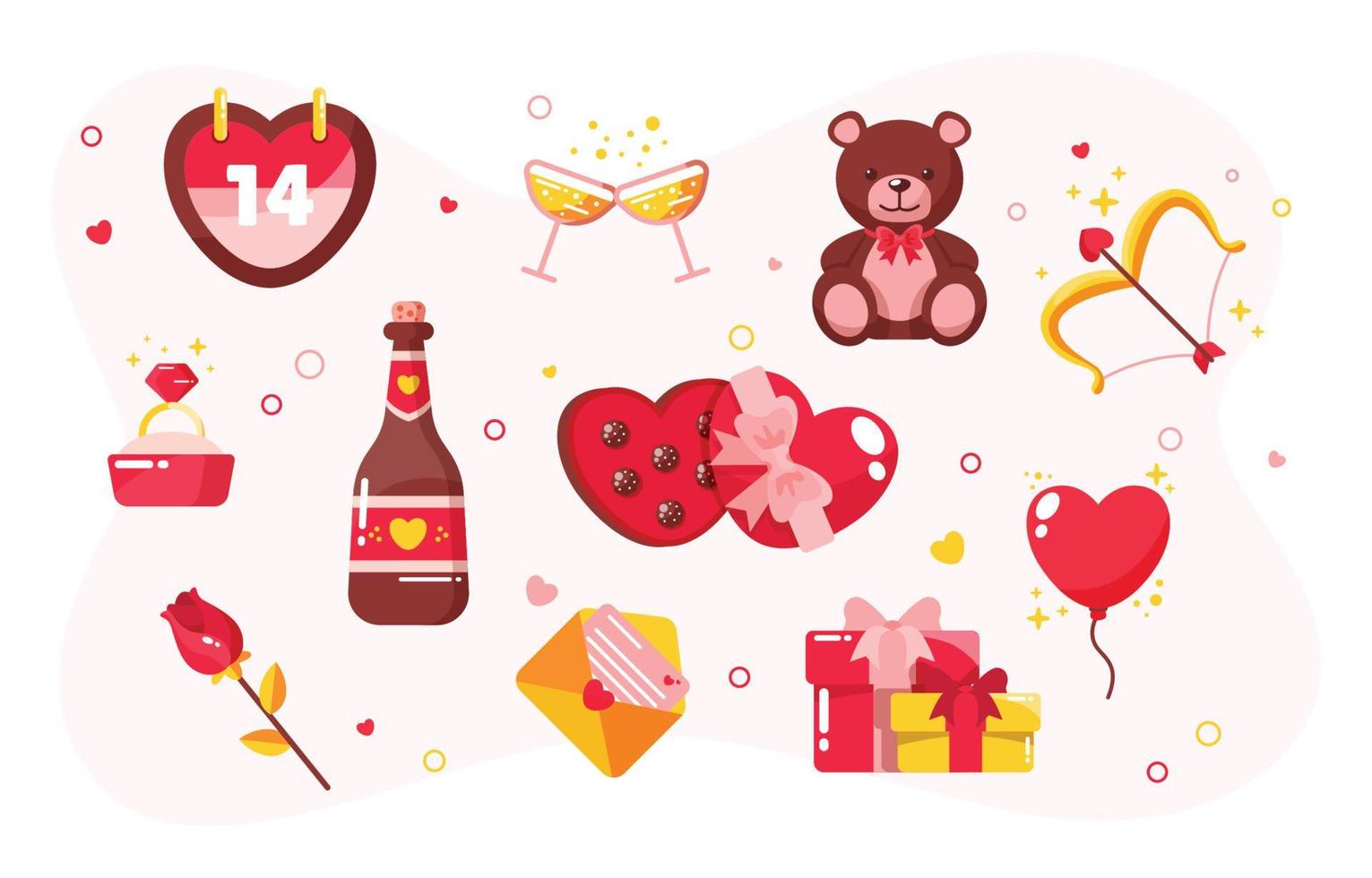 Set of Cute Valentine Items Concept vector