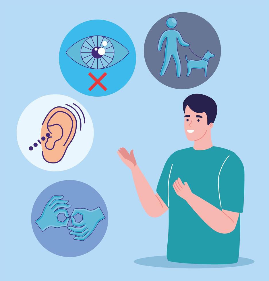 disabled man and symbols vector