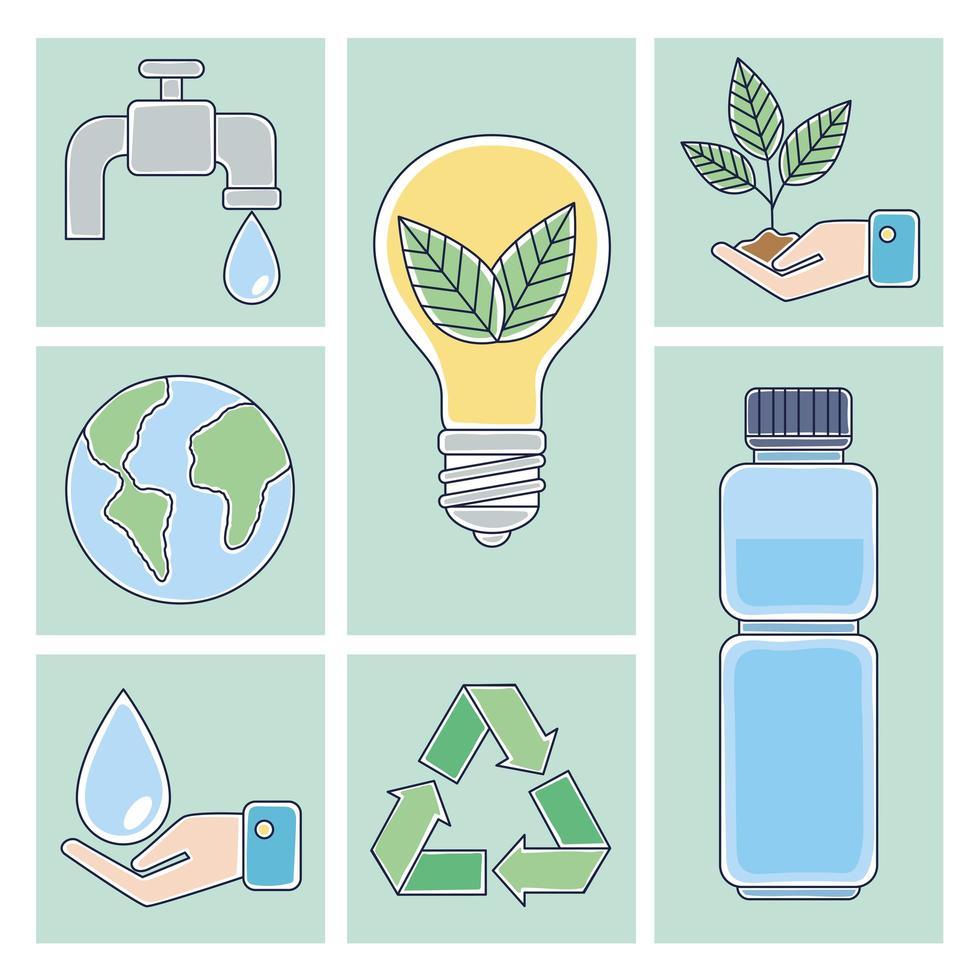 siete iconos de ecología vector