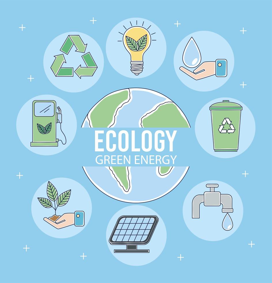 ecology icons around planet vector