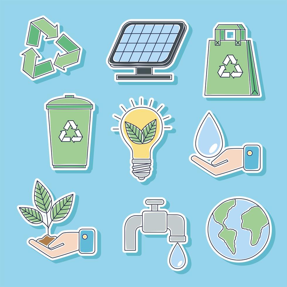 ecología nueve iconos vector