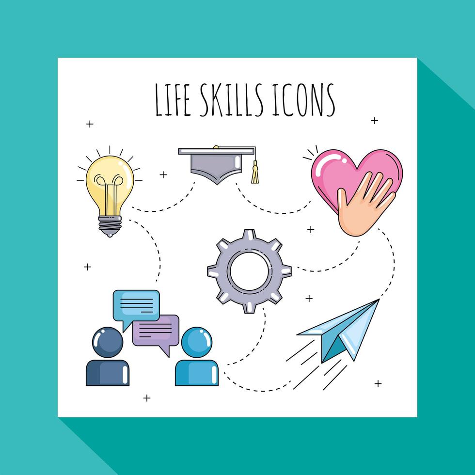 Life skills icons in frame vector