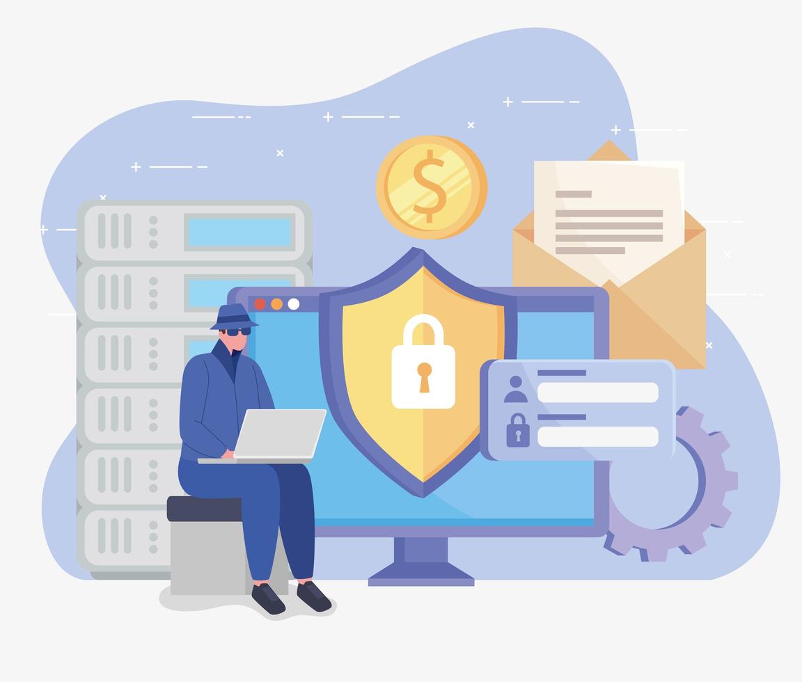 Computer and hacker design vector