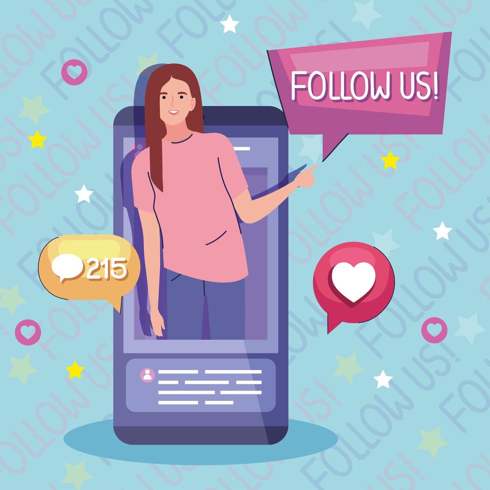 female content creator in smartphone vector