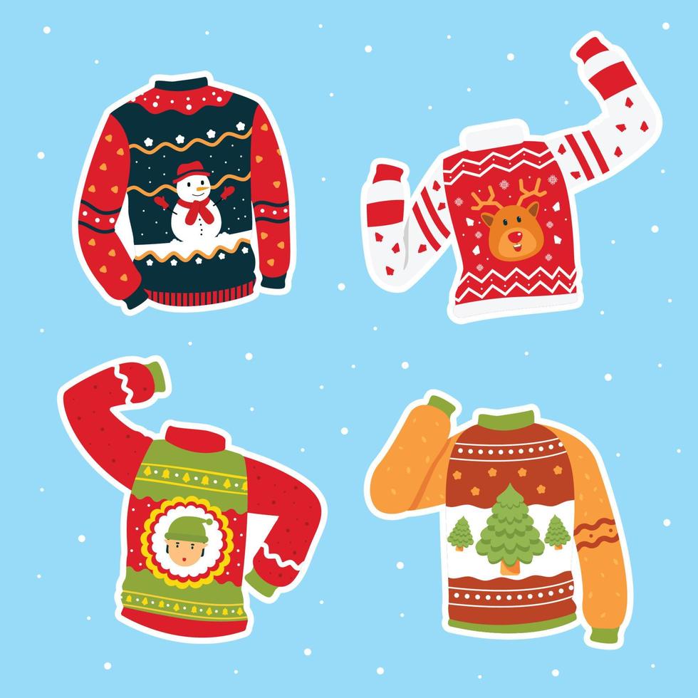 Winter Ugly Sweater Sticker Set vector