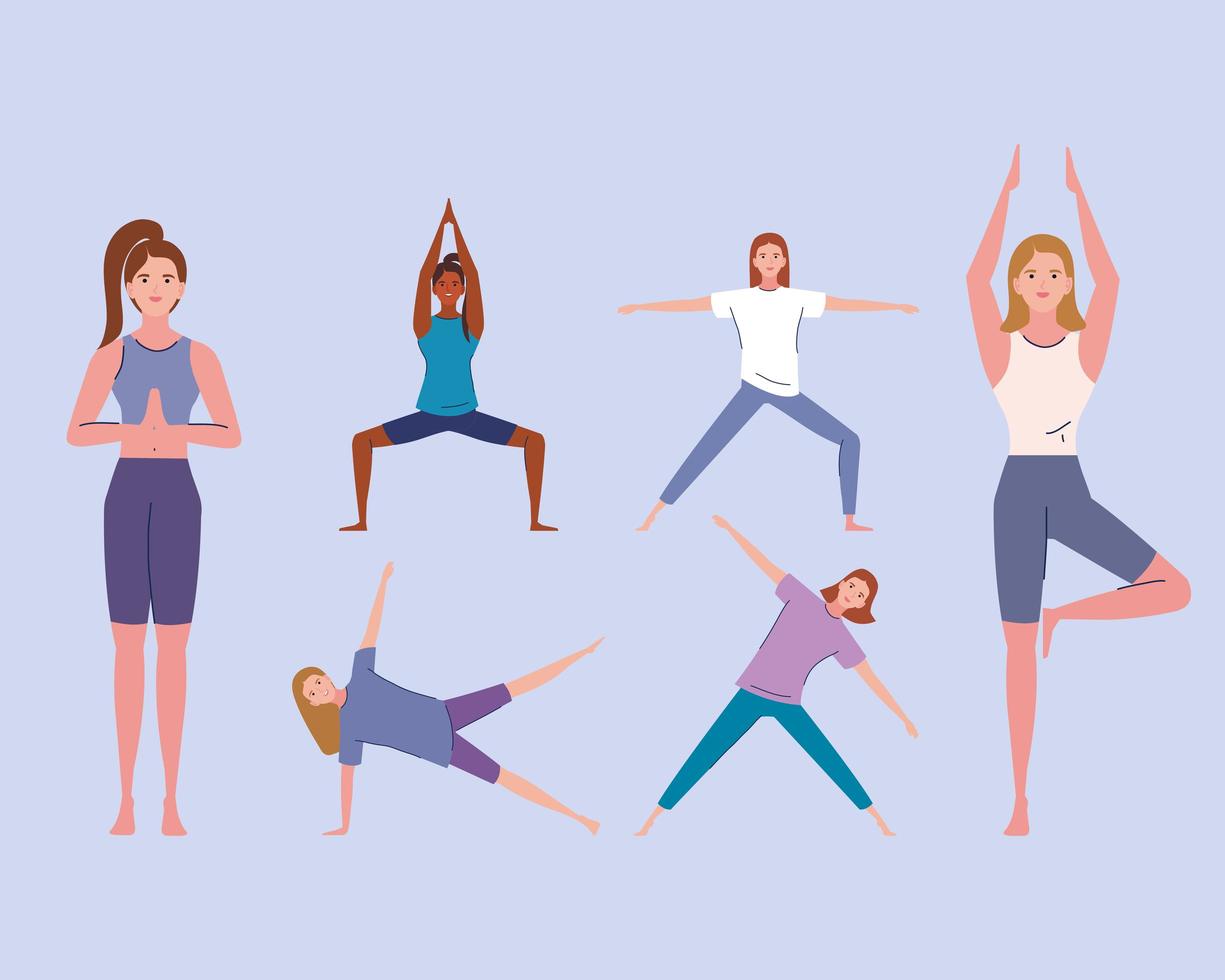 group women practicing yoga vector