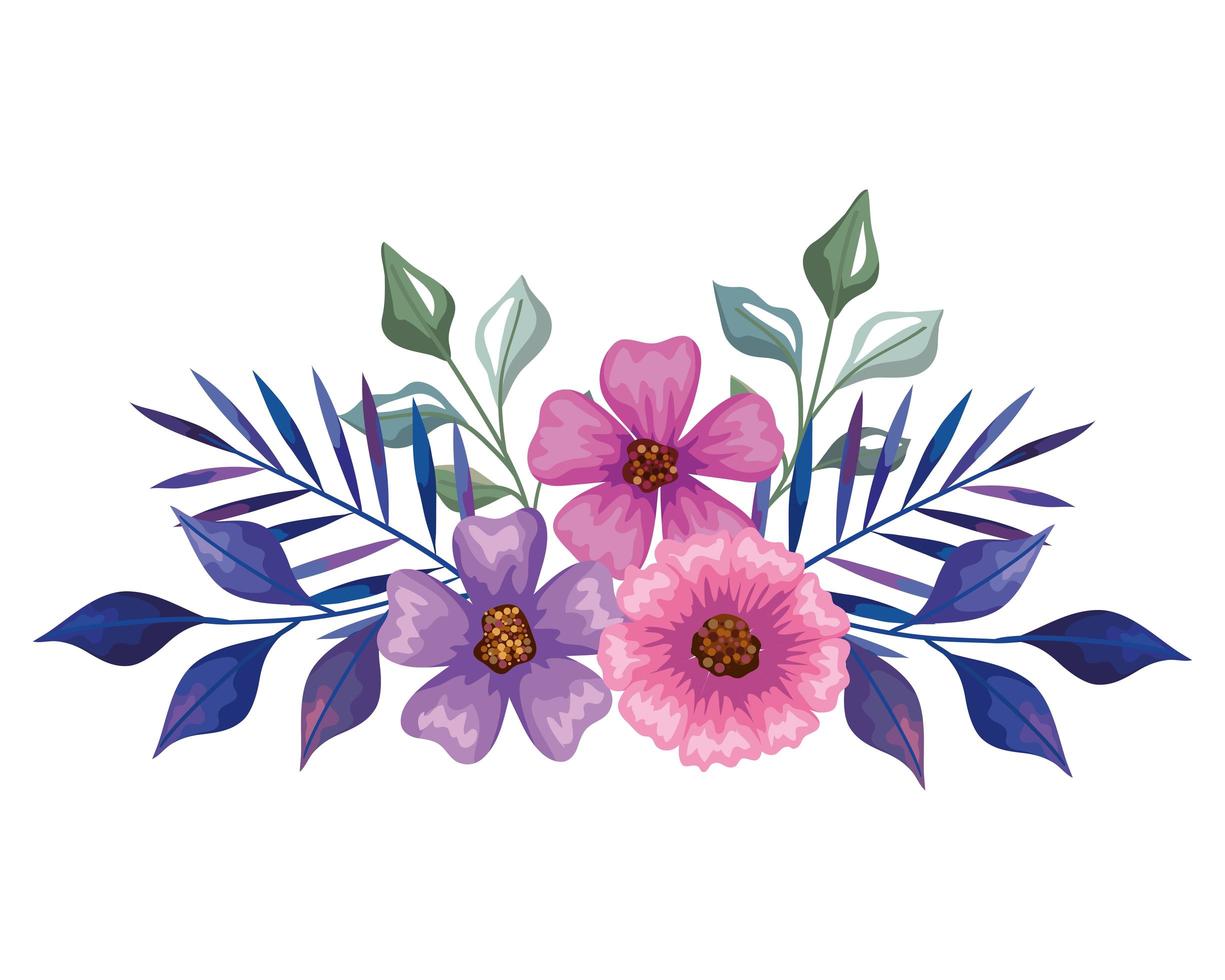 purple flowers with leaves vector