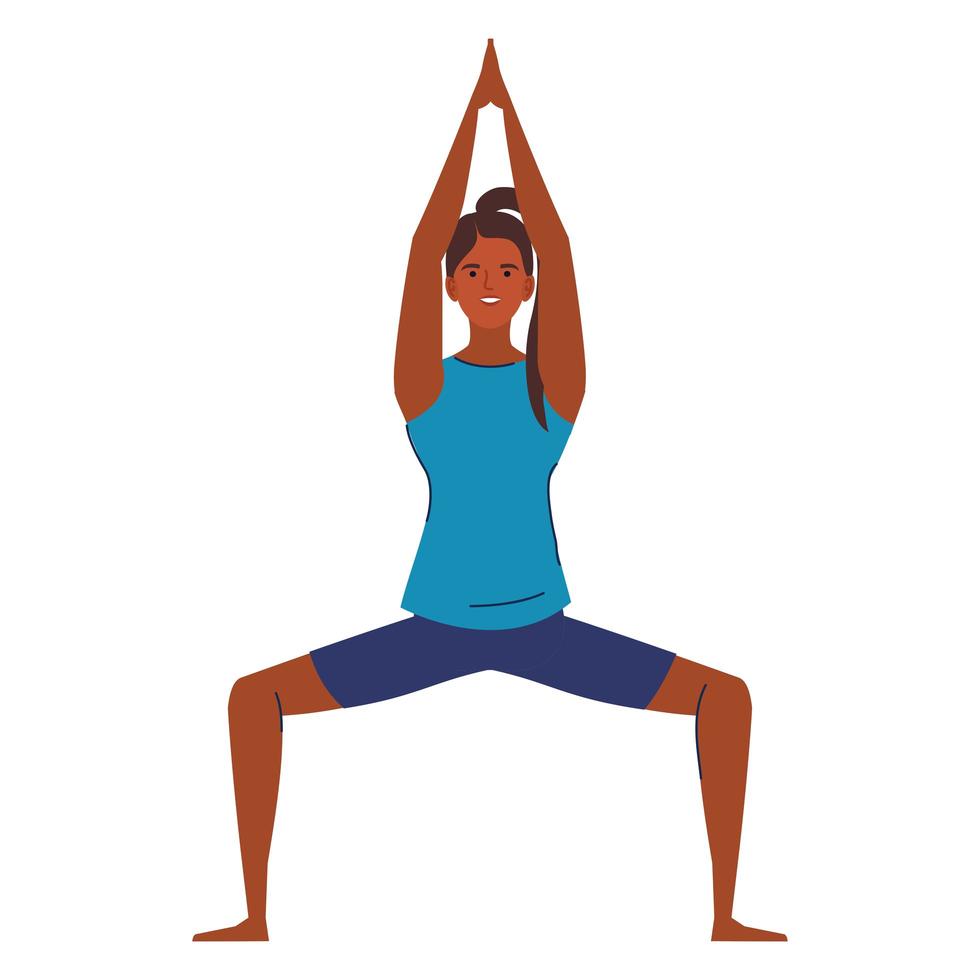 woman afro practicing yoga vector