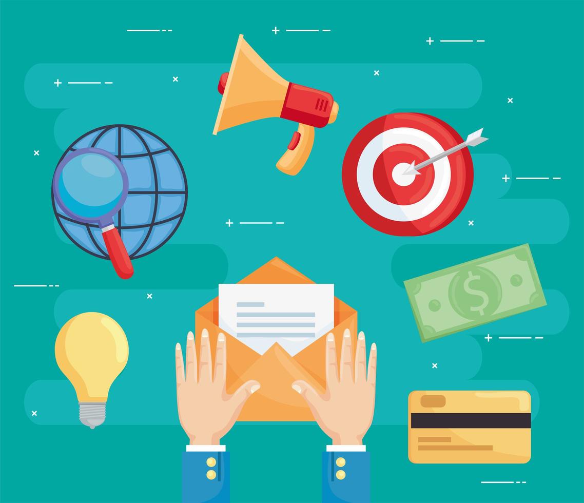 envelope with icon set vector