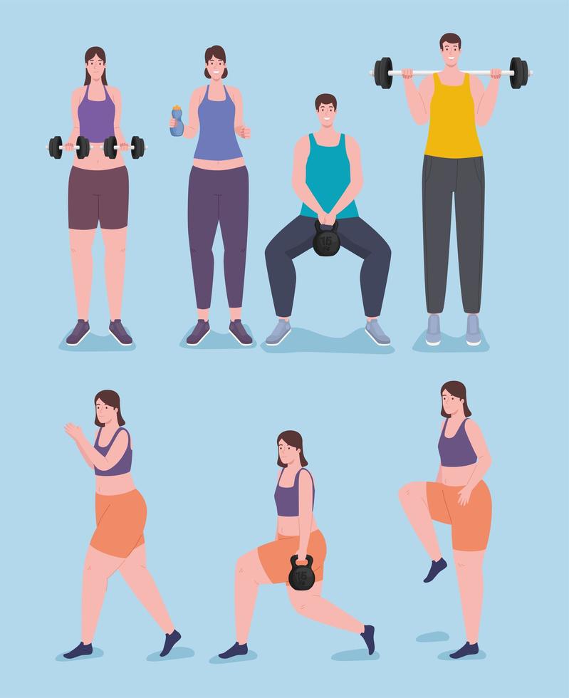 seven fitness athletes vector