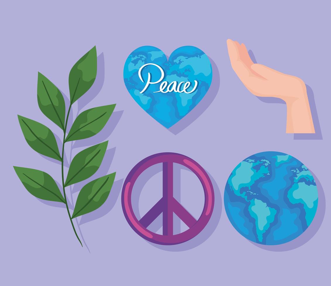 cinco iconos de paz vector