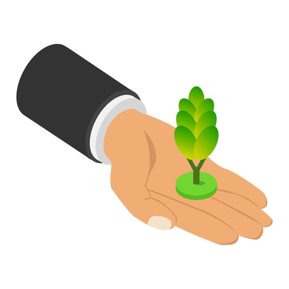 Tree in hand isometric vector