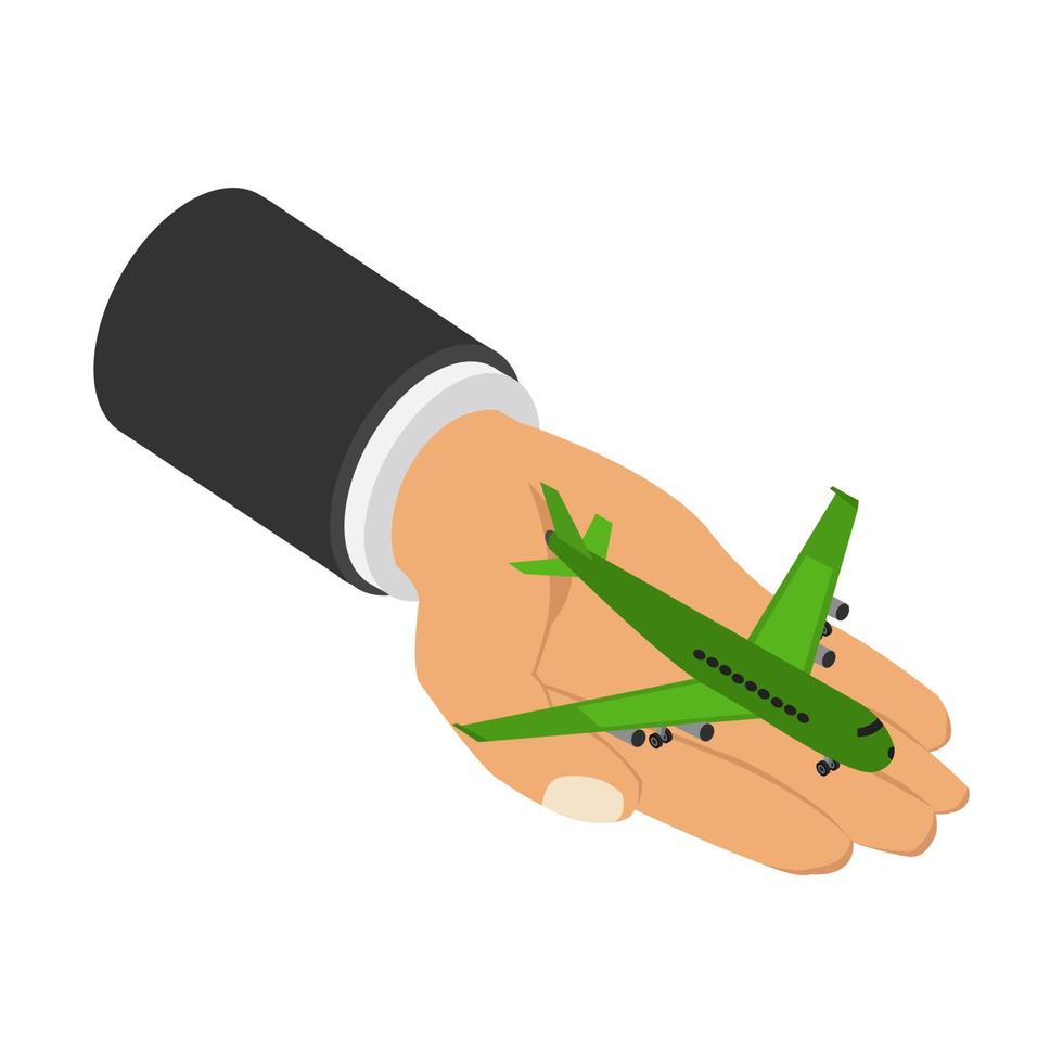 Plane in hand isometric vector