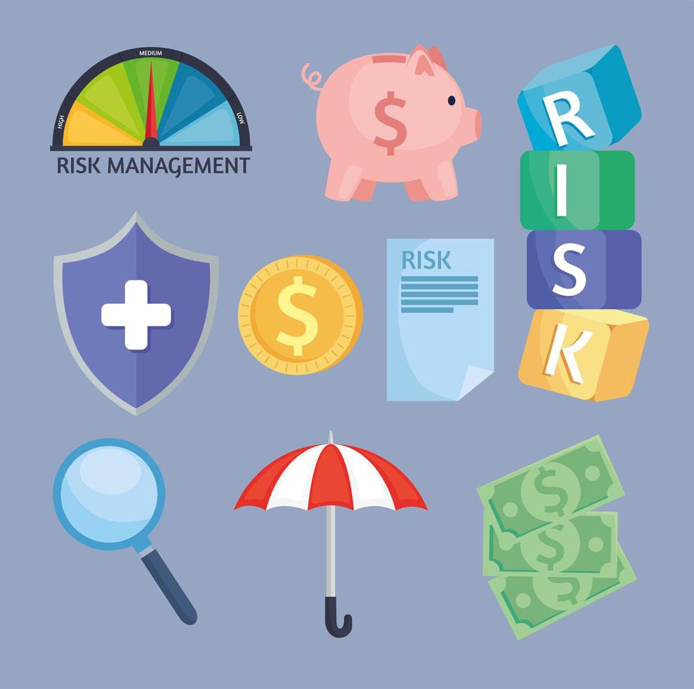 nine risk management icons vector