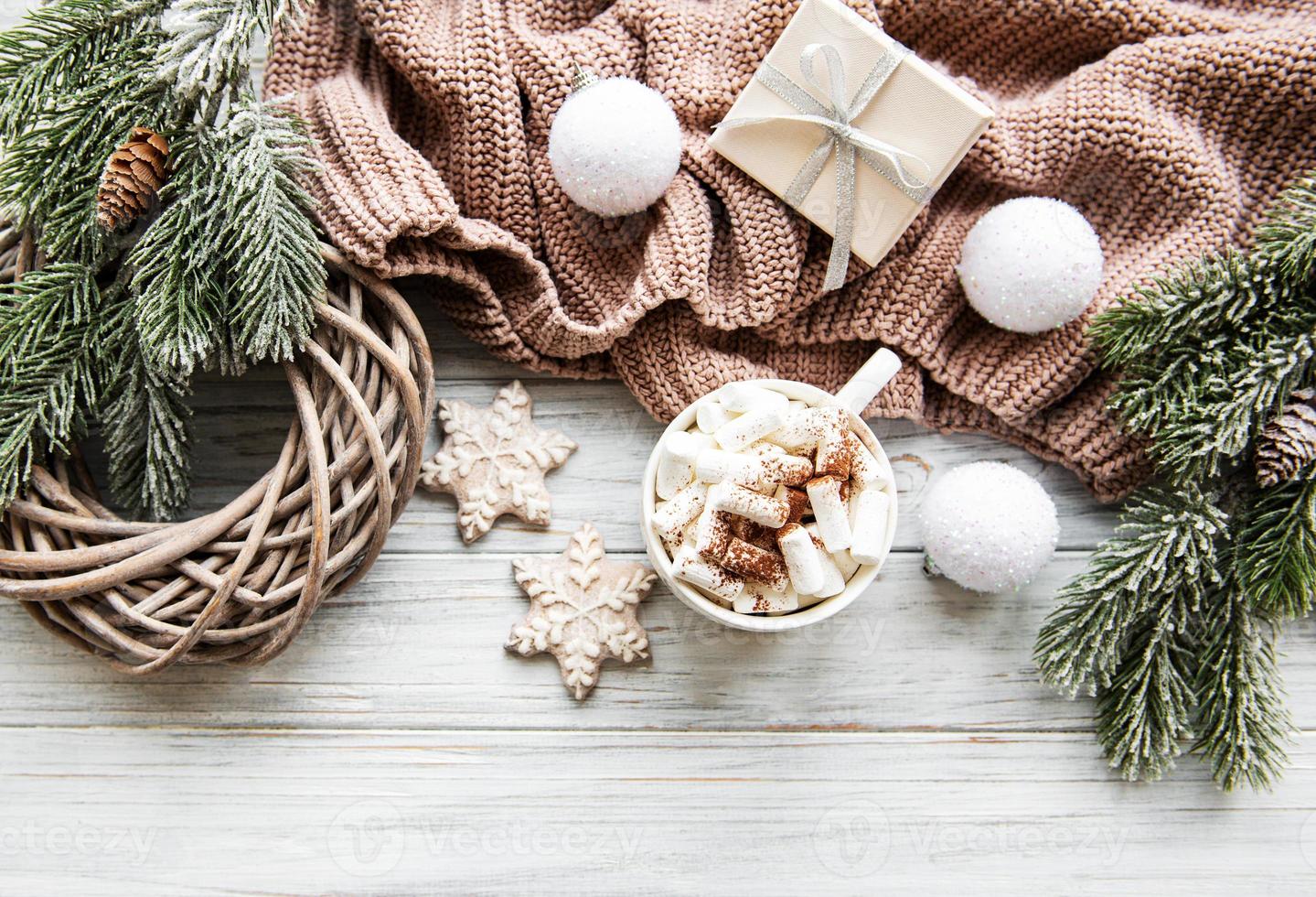 Christmas composition with cookies and hot chocolate photo