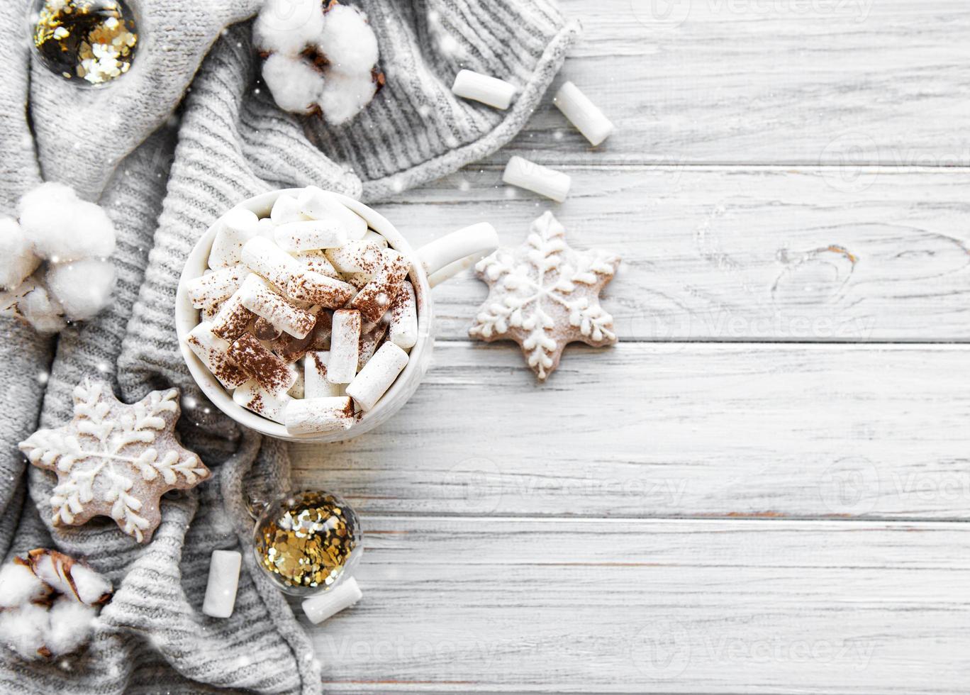 Christmas composition with hot chocolate and decorations photo