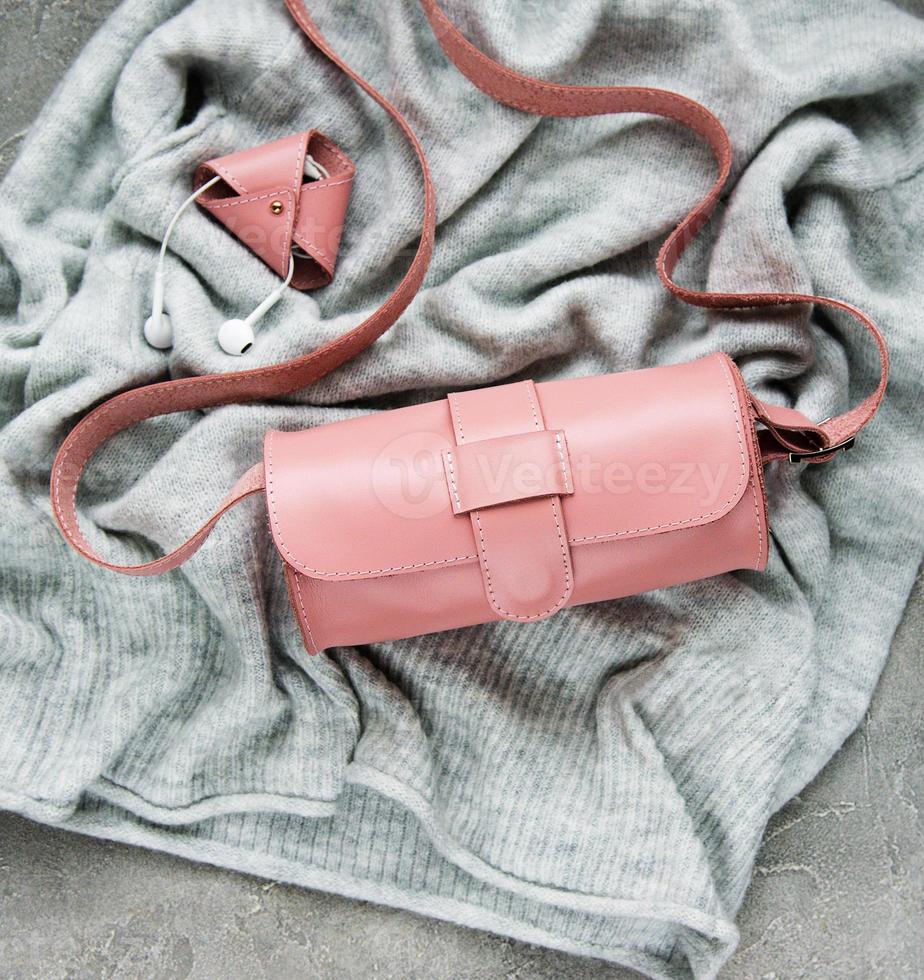 Pink leather bags and accessories photo