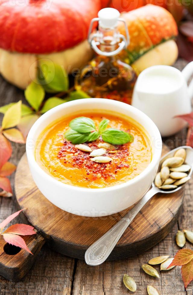 Bowl of pumpkin soup photo