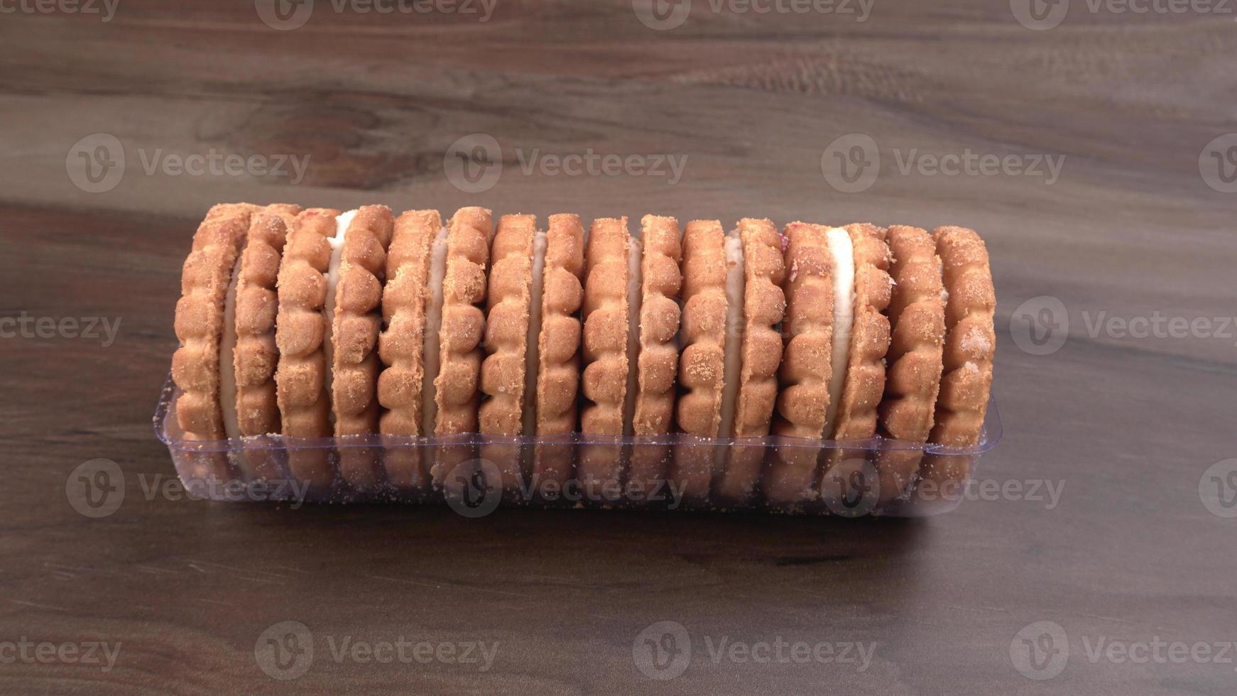 Top view of Sweet jam biscuits. Sandwich biscuits or Cream biscuits isolated. photo