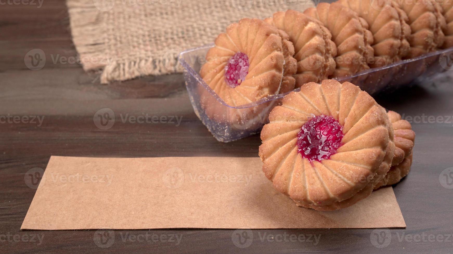 Top view of Sweet jam biscuits. Sandwich biscuits or Cream biscuits isolated. photo