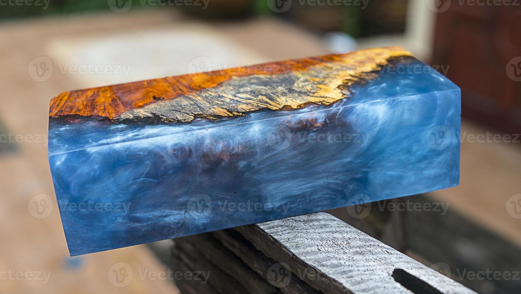 Casting epoxy resin burl wood cube photo