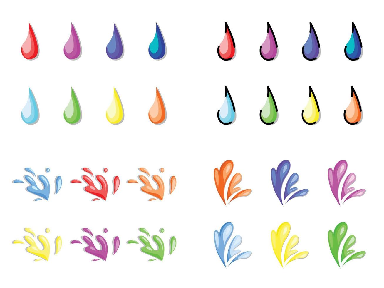 set of colorful splashes, drop water, water splash vector