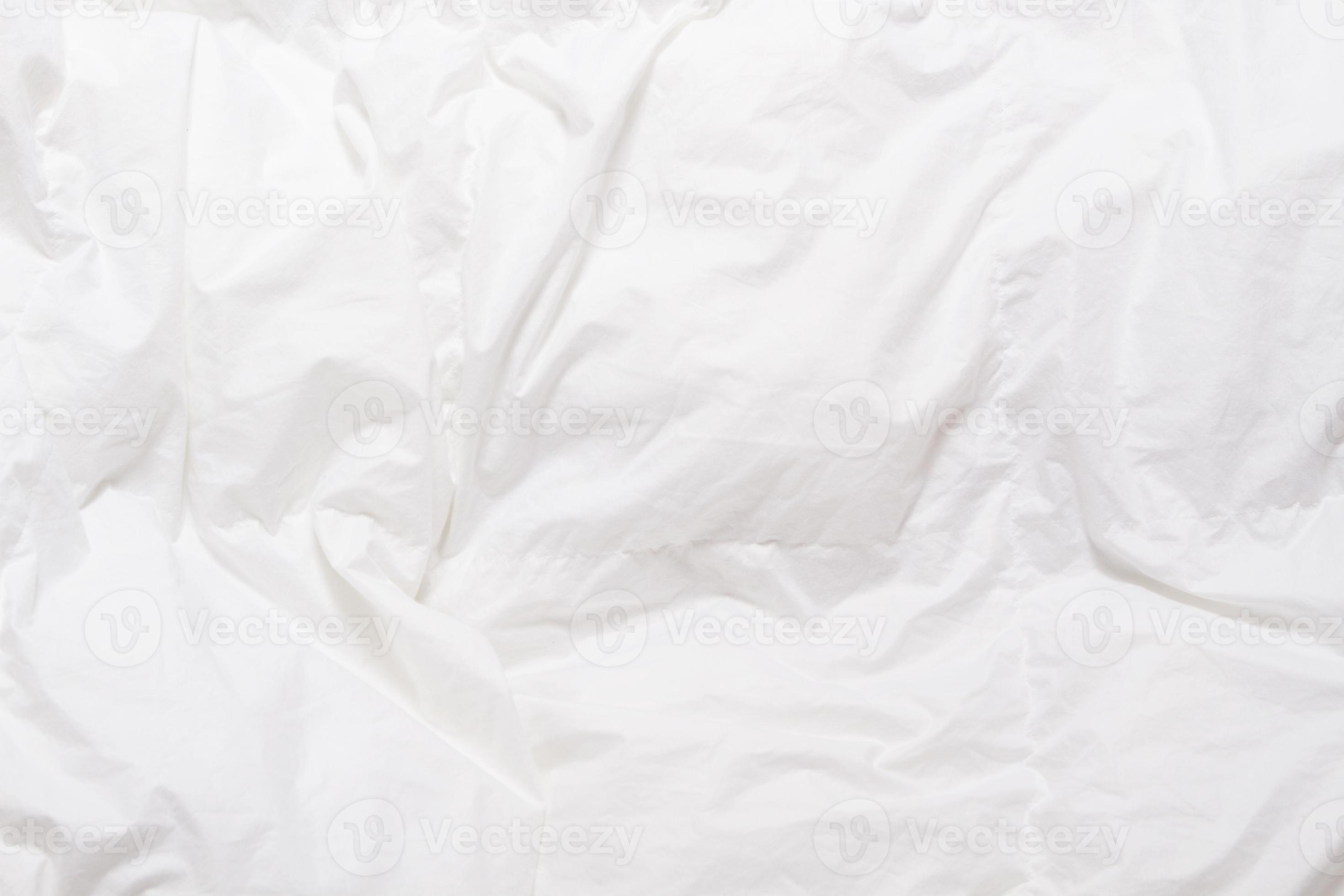 Top view of bedding sheets crease, white blanket texture. Close up of