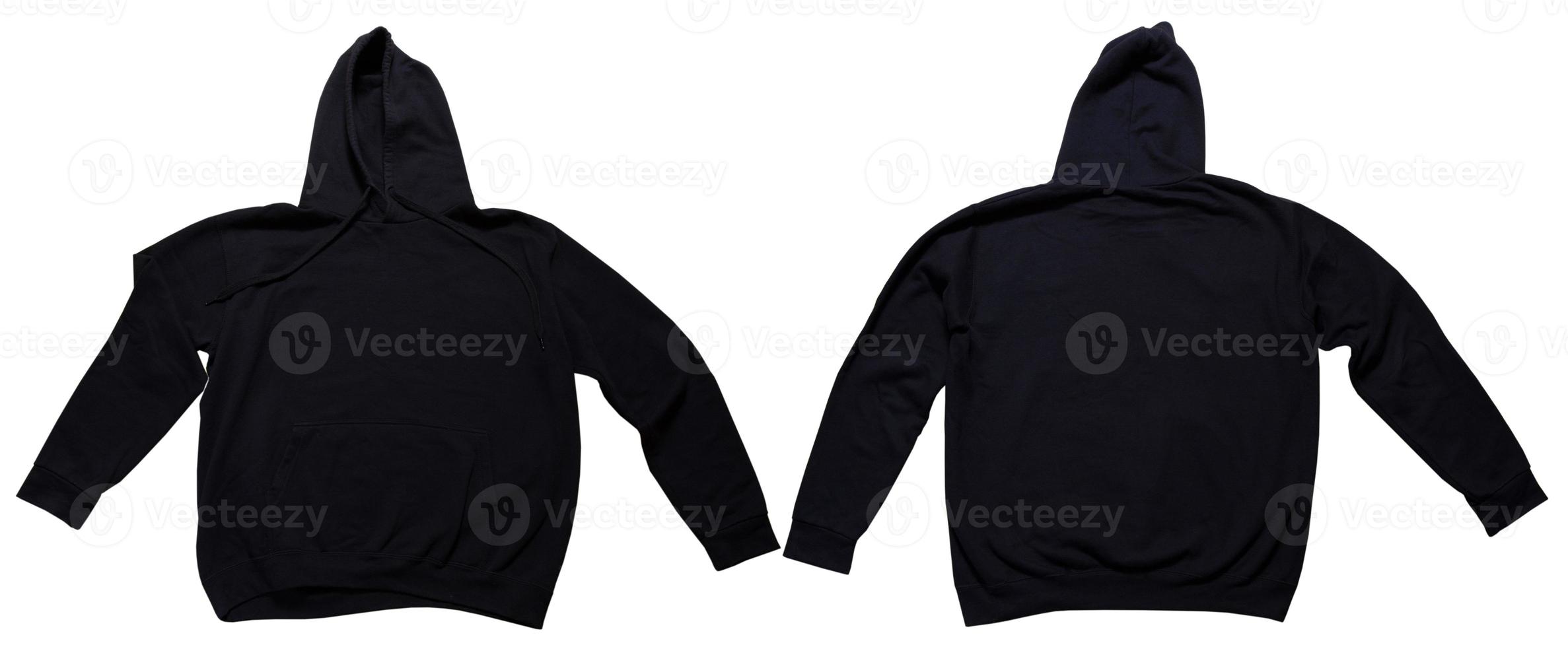 Black hoodie mock up set front and back view. Hoody isolated on wgite ...