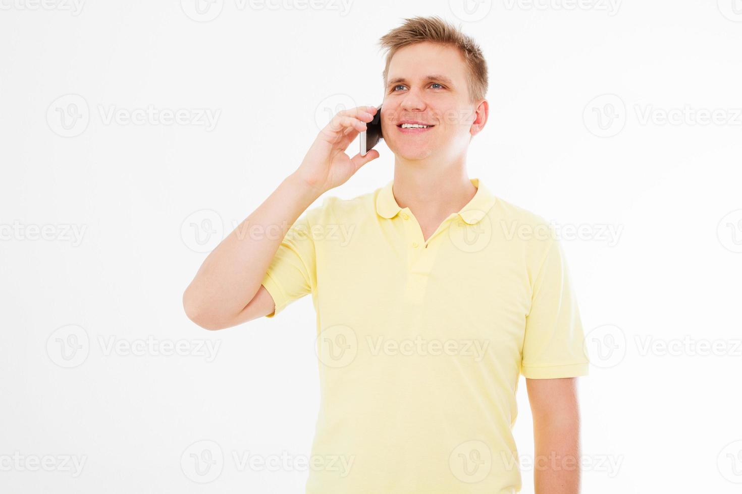 guy communicates on a mobile phone with his family isolated on white background photo
