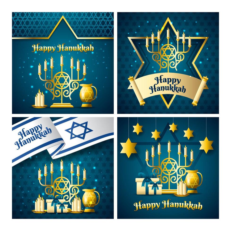 Set of Happy Hanukkah Greeting Cards vector