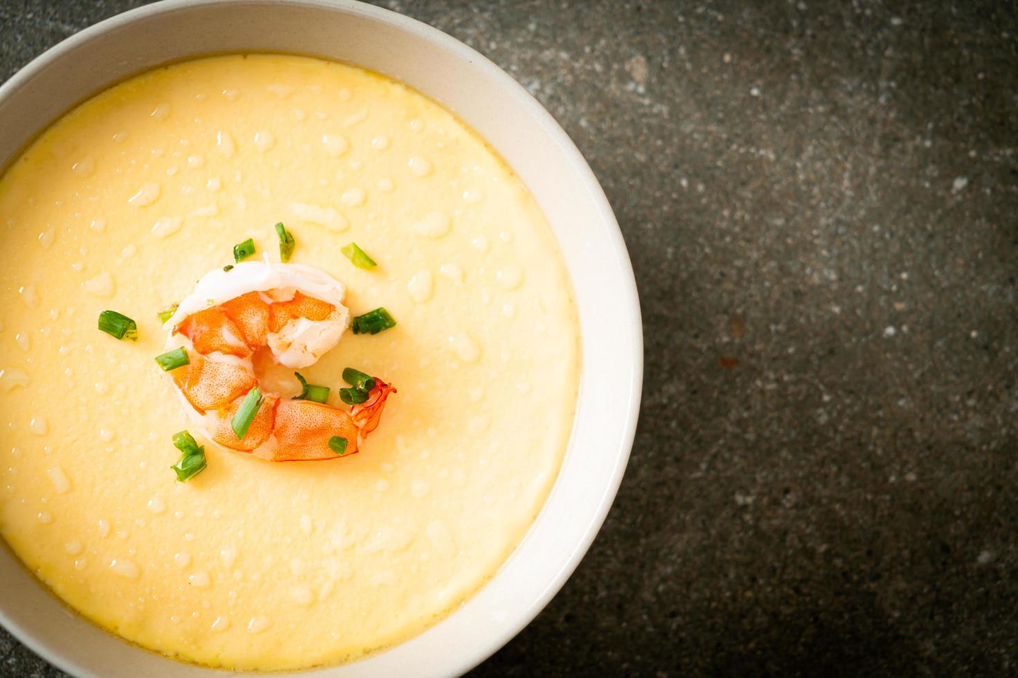 Steamed egg with shrimp and spring onions photo