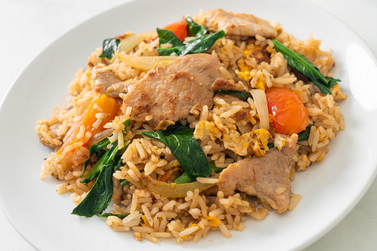 Fried rice with pork on plate photo