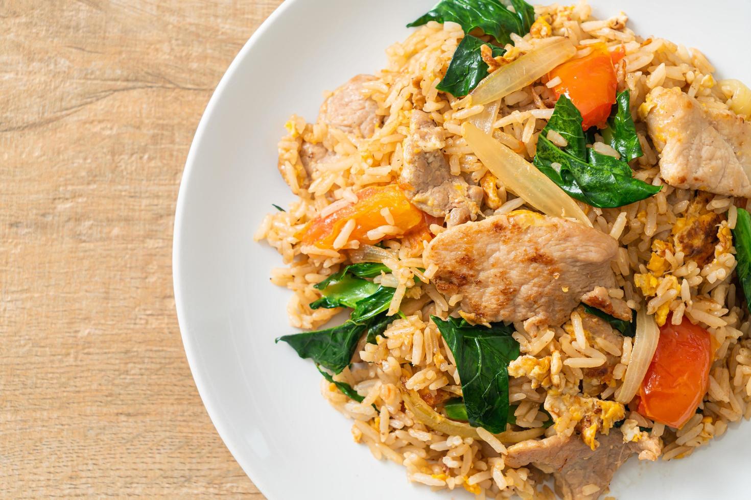 Fried rice with pork on plate photo