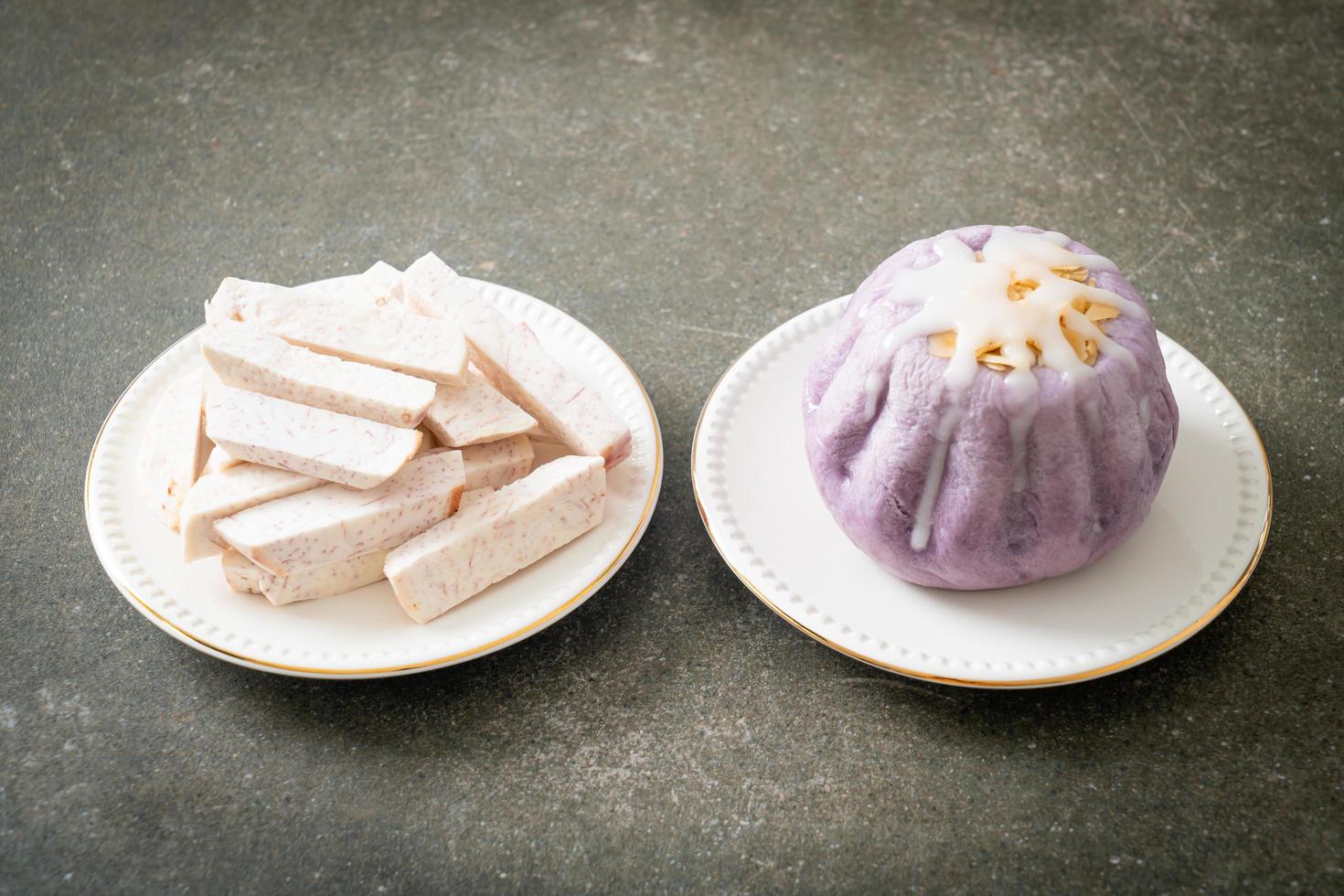 taro bun with white sugar cream and nut photo